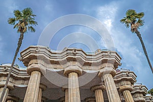 The Hypostyle Hall or Hall of the Hundred Columns, Parc Guell, Barcelona, Spain