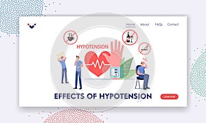 Hypotension Effects Landing Page Template. Characters with Cardiology Disease Symptoms Measuring Arterial Blood Pressure photo