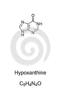 Hypoxanthine, chemical formula and skeletal structure photo