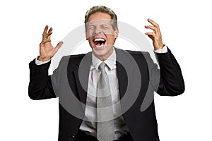 Hysterical laughter of businessman.