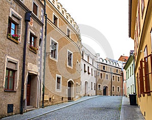 hystoric town Prachatice street with old medieval houses