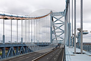 I-676 crosses the Delaware River on the Benjamin Franklin Bridge from Philadelphia, Pennsylvania into Camden, New Jersey, USA