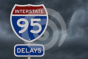 I-95 interstate delays USA highway road sign