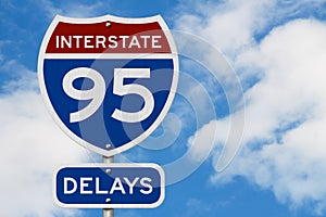 I-95 interstate delays USA highway road sign