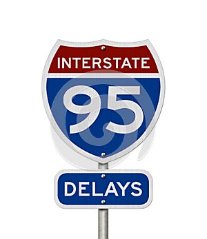 I-95 interstate delays USA highway road sign