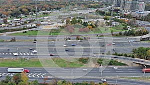 I-95 NJ Turnpike aerial view with fast moving heavy traffic on freeway