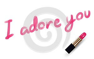 I adore you text write by Lipstick pink color