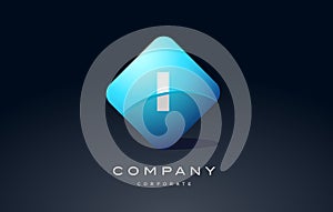 i alphabet blue hexagon letter logo vector icon design