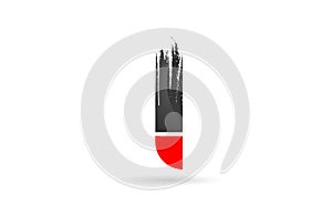 I alphabet letter red black with grunge brush pattern for company logo icon design
