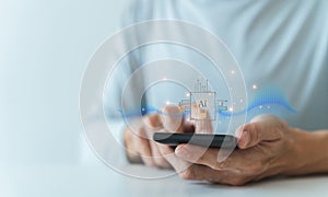 i or artificial intelligence chat program or software. knowledge and learning solution by genius automation programming. Smart