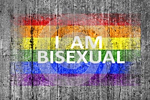 I am BISEXUAL and LGBT flag painted on background texture gray concrete