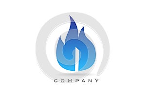 I blue fire flames alphabet letter logo design. Creative icon template for company and business