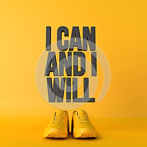 I can and I will motivational workout fitness phrase, 3d Rendering