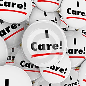 I Care Words Button Caring Compassionate Helpful People Workers photo