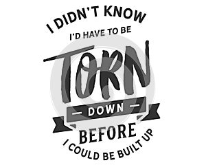 I didn`t know I`d have to be torn down before I could be built up