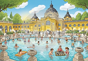 I-generated illustration of the SzÃ©chenyi Thermal Bath in
