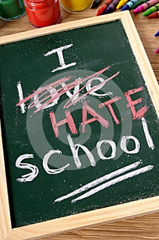 I hate school, back to school concept written on chalkboard