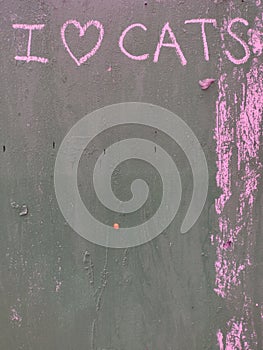 I Heart Cats, I Love Cats, Pink Writing On A Green Background