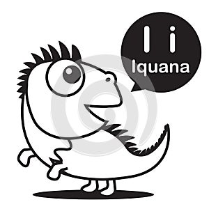 I Iguana cartoon and alphabet for children to learning and color