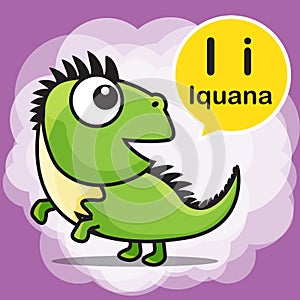 I Iguana color cartoon and alphabet for children to learning vector illustration eps10