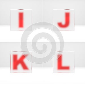 I, J, K, L letters through matte glass