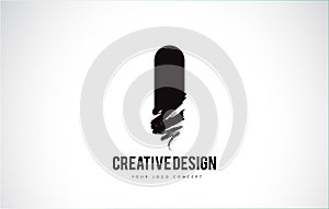 I Letter Logo Design Brush Paint Stroke. Artistic Black Paintbrush Stroke.