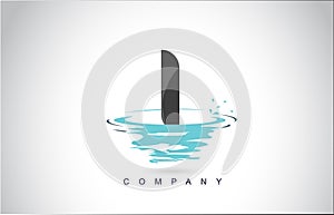 I Letter Logo Design with Water Splash Ripples Drops Reflection