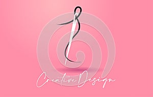 I Letter Logo with Needle and Thread Creative Design Concept Vector