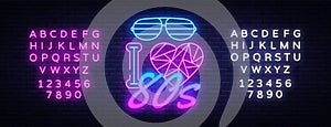 I love 80s neon sign vector design template. Back to the 80s neon logo, light banner design element colorful modern