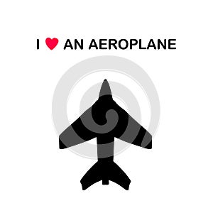 I love an aeroplane hand drawn vector illustration in cartoon doodle style black contour