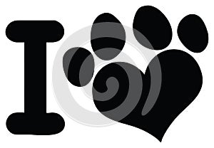 I Love Animals With Black Heart Paw Print Logo Design