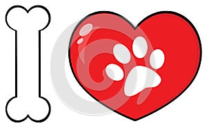 I Love Animals With Bone And Red Heart With Paw Print Logo Design