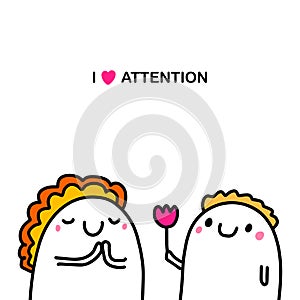 I love attention hand drawn vector illustration in cartoon comic style people dating