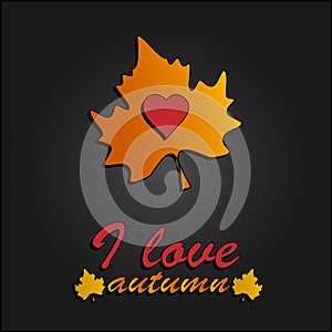 I Love Autumn. Heart symbol in autumn leaves