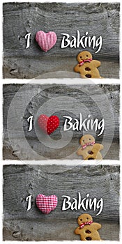 I Love Baking Message Decoration Gingham Fabric Heart And Ginger