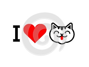 I love cats sign. Heart and cat. I like pet. Symbol of love for animals