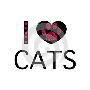 ``I LOVE CATS`` text Doodle Paw print