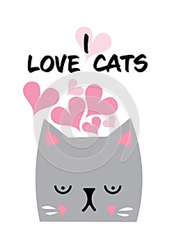 I Love Cats Vector Illustration