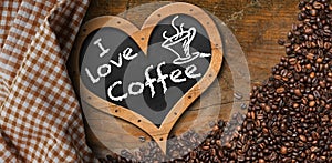 I Love Coffee - Blackboard with Coffee Beans