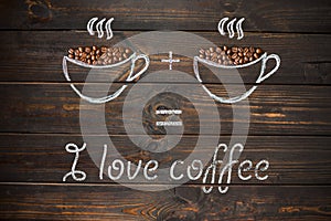 I love coffee concept - coffee beans. Cup of black coffee