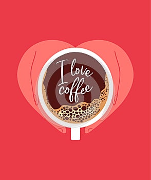 I love coffee concept of hands in heart shape
