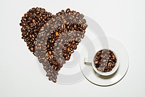 I love coffee! Cup full of coffee beans