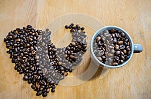 I love coffee. Grains and cup