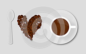 I love coffee illustration consists of a cup spoon and Coffee beans