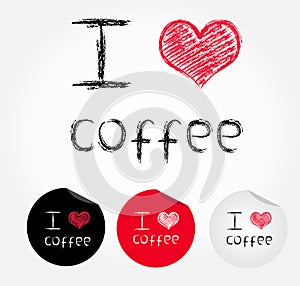 I love coffee illustration of heart and stickers