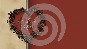 I love coffee retro banner. Coffee beans in heart shape.