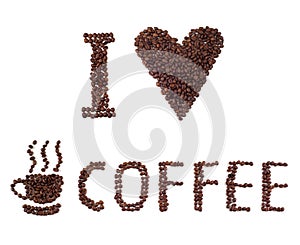 I love coffee sign made of beans