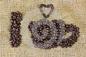 I love coffee symbols made of coffee beans