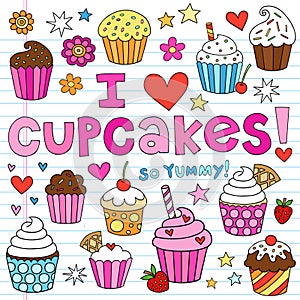 I Love Cupcakes Notebook Doodles Vector Elements