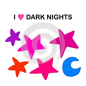 I love dark nights hand drawn vector illustration in cartoon comic style stars moon sky